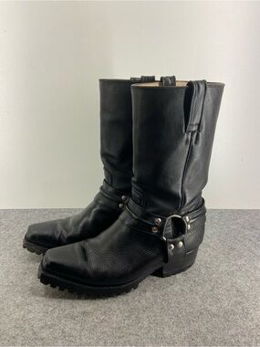 Jan Gabriel Black Leather Harness Strap Motorcycle Biker Boots Men’s 9